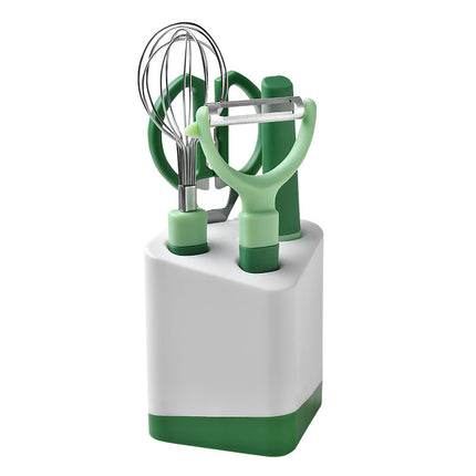 Kitchen Gadget 5-Piece Set – Stainless Steel & High-Quality Plastic | Includes Peeler, Whisk, Scissors, Knife & Utensils Pot