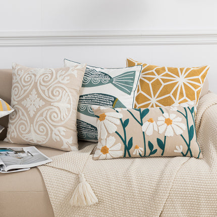 Nordic Embroidered Cushion Cover | Cotton Canvas Decorative Pillow