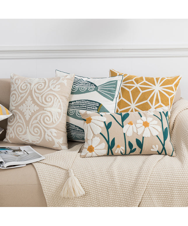 Nordic Embroidered Cushion Cover | Cotton Canvas Decorative Pillow