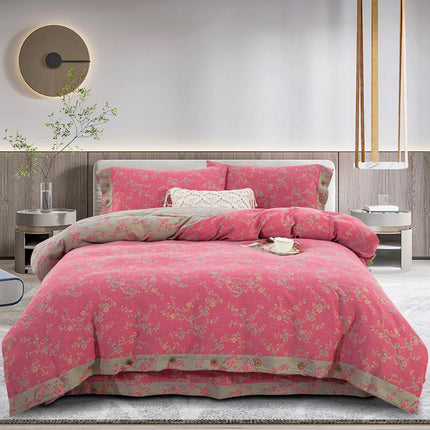 Cotton Floral Bedding Set | Jacquard 4 Piece Duvet Cover