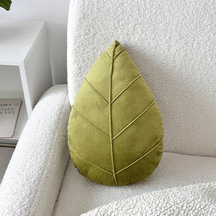 Leaf-Shaped Cushion in Dark & Grass Green – Soft Decorative Pillow