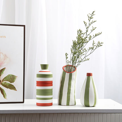 Geometric Line Ceramic Vase | Modern Striped Decorative Vase