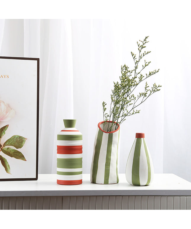 Geometric Line Ceramic Vase | Modern Striped Decorative Vase