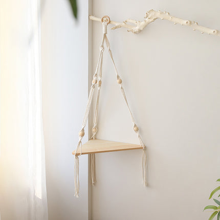 Macrame Hanging Shelf Boho Wall Decor Wooden Shelf