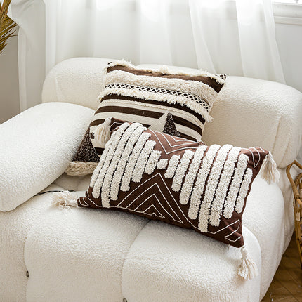 Moroccan Boho Cushion Cover | Embroidered Brown Beige