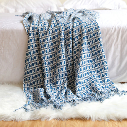 Houndstooth Tassel Blanket | Soft Woven Throw for Sofa & Bed