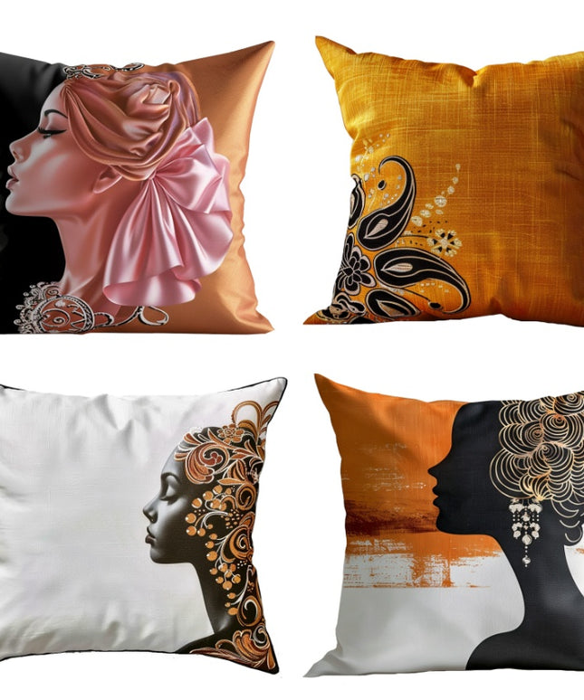 Stunning Modern Female Portrait Cushion Covers – Set of 4