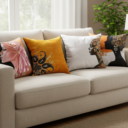 Stunning Modern Female Portrait Cushion Covers – Set of 4