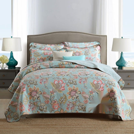 Cotton Bedspread Set | Double-Sided Geometric Quilt