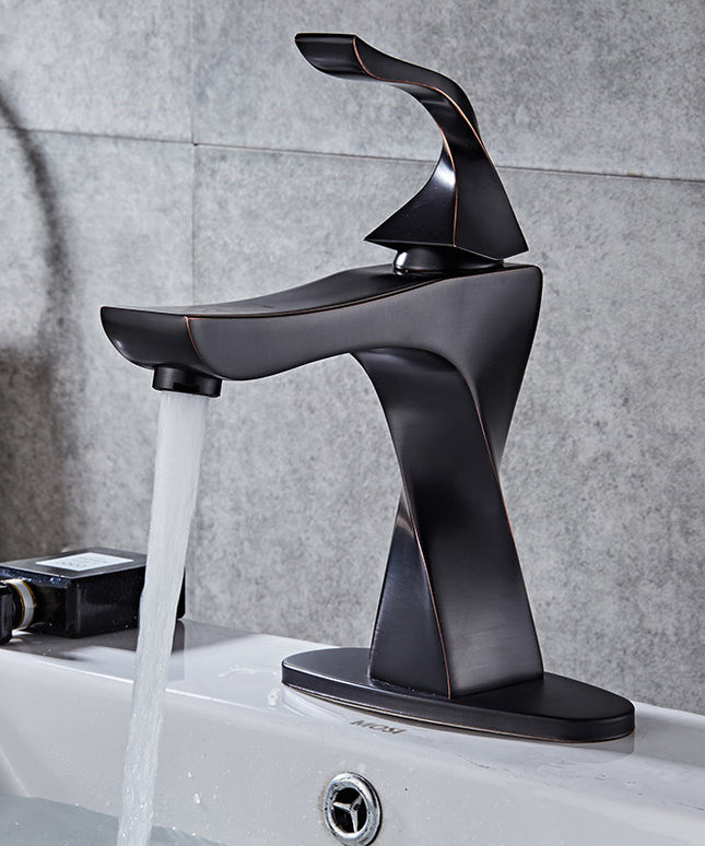 Square golden bathroom cabinet faucet hot and cold