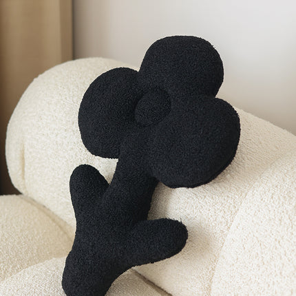Plush Black Teddy Flower Pillow – Soft Decorative Cushion