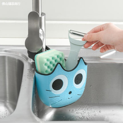 Cartoon Cat Face Sink Caddy – Pink, Blue or Green | Fun Kitchen Organiser