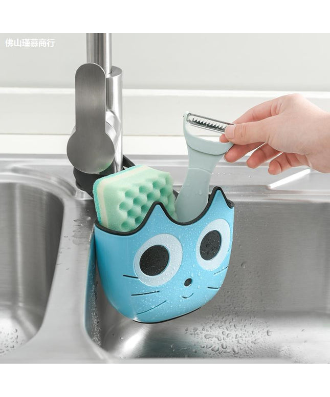 Cartoon Cat Face Sink Caddy – Pink, Blue or Green | Fun Kitchen Organiser