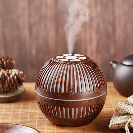 Wood Grain Aromatherapy Humidifier – 130ml Ultrasonic, Compact Design