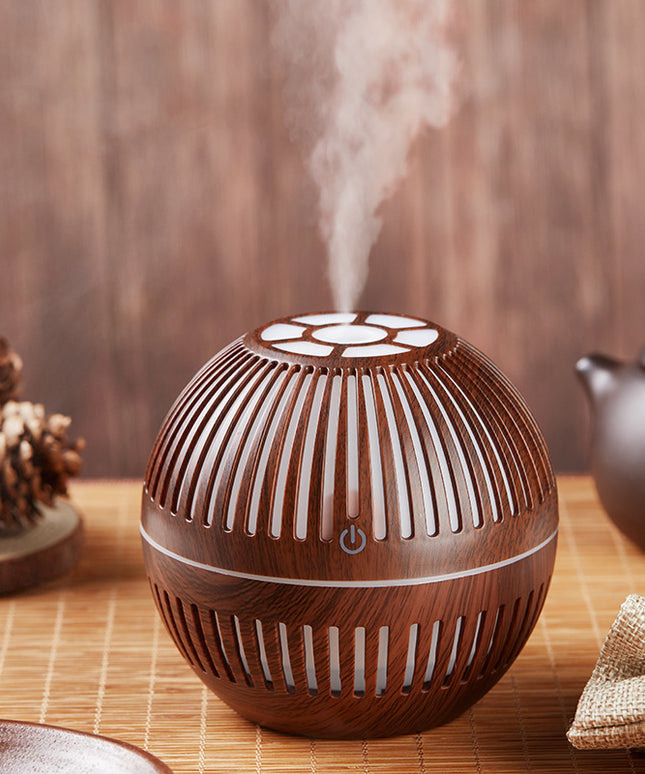Wood Grain Aromatherapy Humidifier – 130ml Ultrasonic, Compact Design