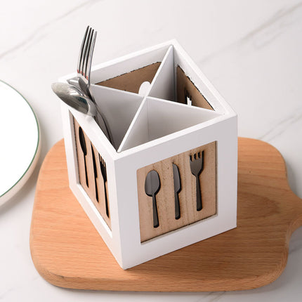 Wooden Cutlery Storage Box - Kitchen Utensil Organiser