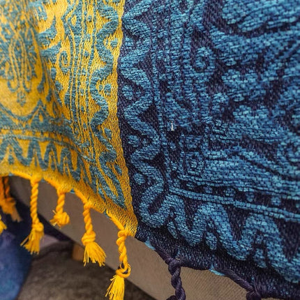 Mediterranean Style Chenille Sofa Blanket | Rich Blue & Red Tones