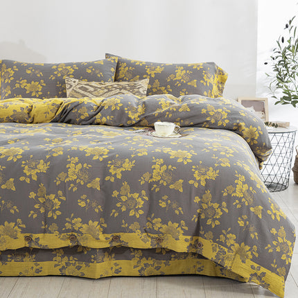 Cotton Floral Bedding Set | Jacquard 4 Piece Duvet Cover