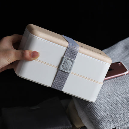 Double Layer Lunch Box 🍱 – White or Black with Wood Effect Lid