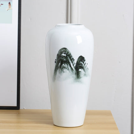 Zen Mountain Ceramic Vase – Hand-Painted Monochrome Art