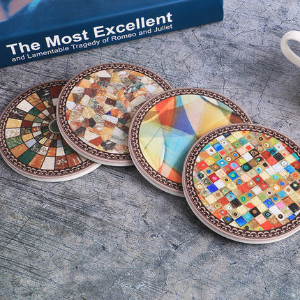 Boho Ceramic Coasters with Cork Base | Heat Resistant Drink Mats