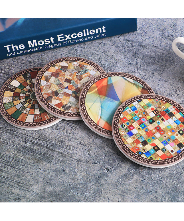Boho Ceramic Coasters with Cork Base | Heat Resistant Drink Mats