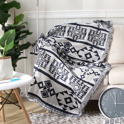 Black White Geometric Boho Cotton Throw | Sofa & Bed Blanket