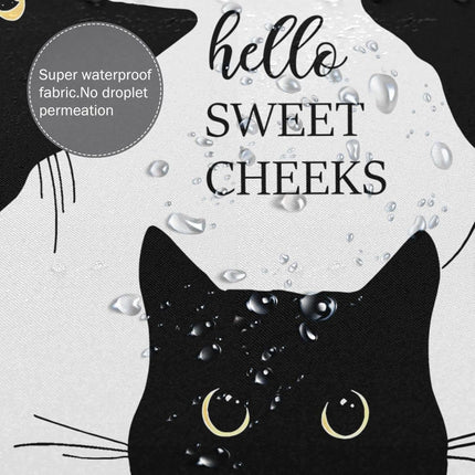 Black Cat Shower Curtain Waterproof Polyester Fabric Design With Text