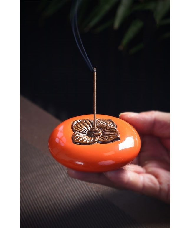 Persimmon Ceramic Incense Burner – Chinese Style Indoor Décor | Ikeame