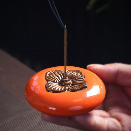 Persimmon Ceramic Incense Burner – Chinese Style Indoor Décor | Ikeame