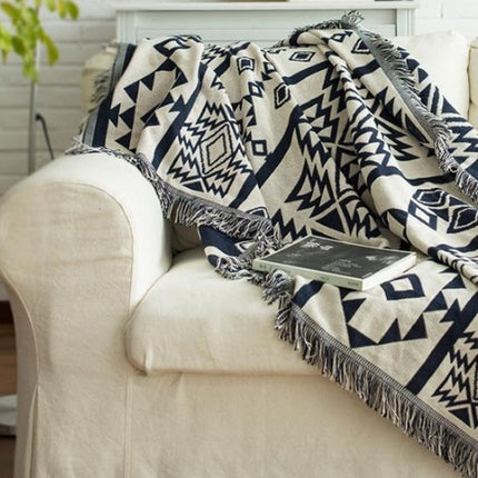 Black White Geometric Boho Cotton Throw | Sofa & Bed Blanket