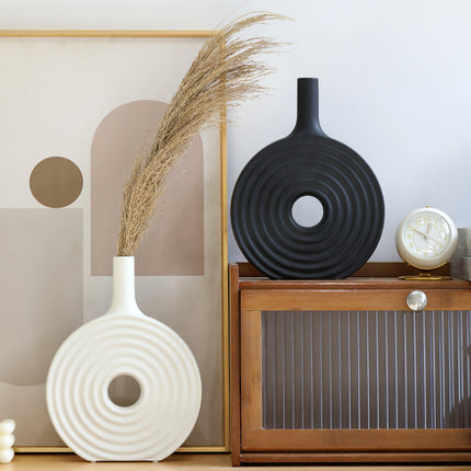 Nordic Circular Ceramic Vase | Modern Sculptural Home Décor