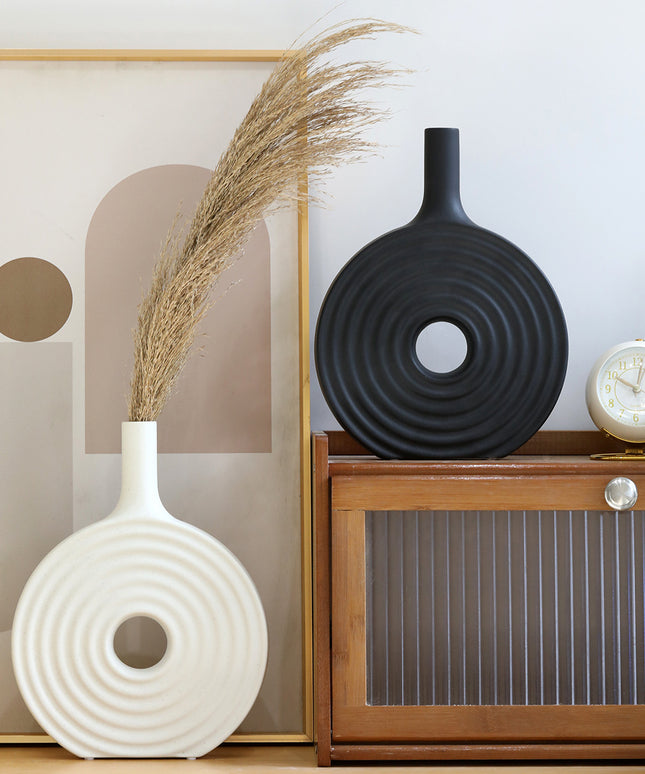 Nordic Circular Ceramic Vase | Modern Sculptural Home Décor