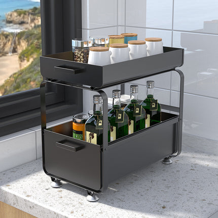 Multifunctional Under Sink Storage Caddy – 2 Layers, Carbon Steel, Athens Black/Ivory White | Ikeame