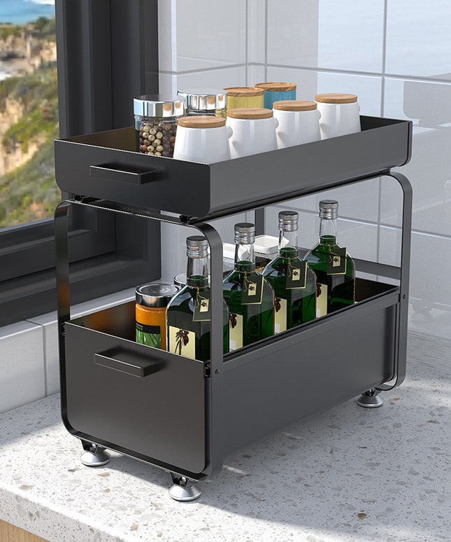 Multifunctional Under Sink Storage Caddy – 2 Layers, Carbon Steel, Athens Black/Ivory White | Ikeame