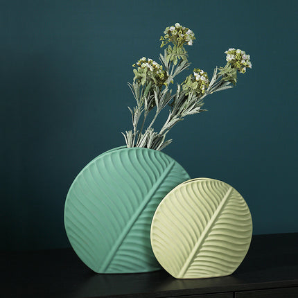 Embossed Leaf Ceramic Vase – Sculptural Botanical Wall Décor
