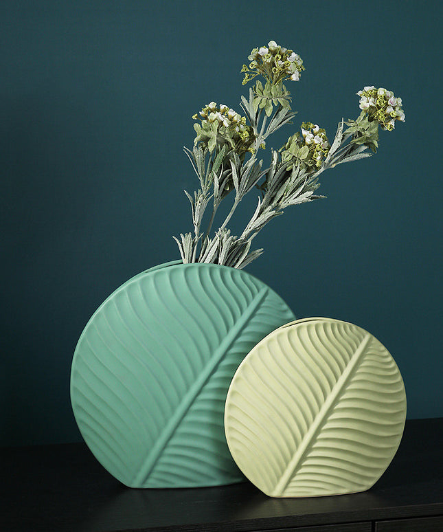 Embossed Leaf Ceramic Vase – Sculptural Botanical Wall Décor