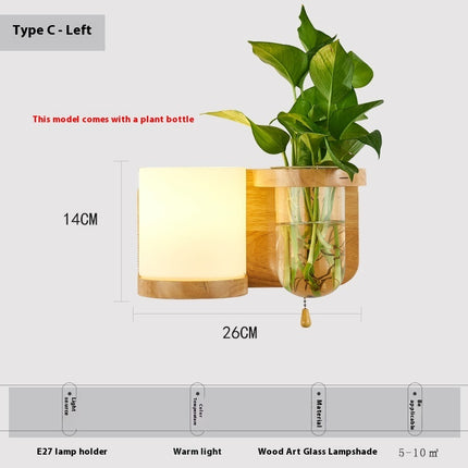 Simple Wooden Wall Lamp with Shelf or Hydroponic Glass Vase