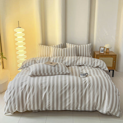 Korean Plaid Bedding Set | Washed Cotton Duvet Cover