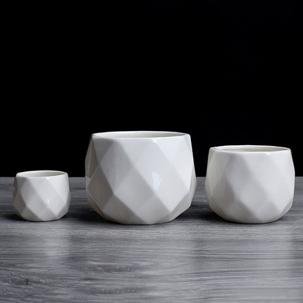 Flower Garden Polyhedron White Ceramic Flower Pot