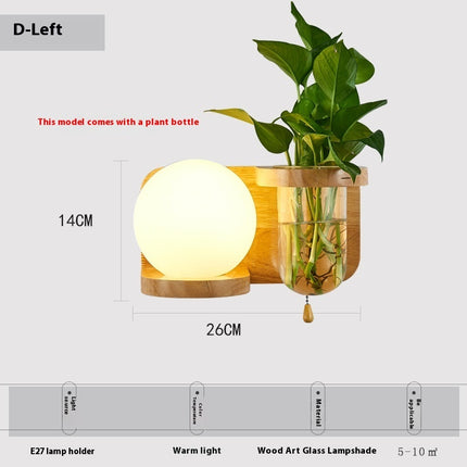 Simple Wooden Wall Lamp with Shelf or Hydroponic Glass Vase