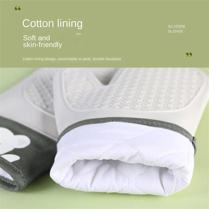 Little Bear Oven Gloves 🐻 – Silicone, Cotton, Dual Layer Heat-Resistant