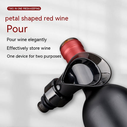 Black Petal 2-in-1 Wine Stopper 🍷 – Vacuum Seal & Pourer
