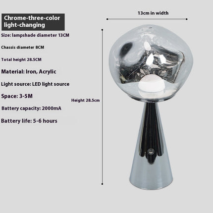 Irregular Glass Sphere Table Lamp – Rechargeable Volcanic Lava Mini Light (4 Colours)