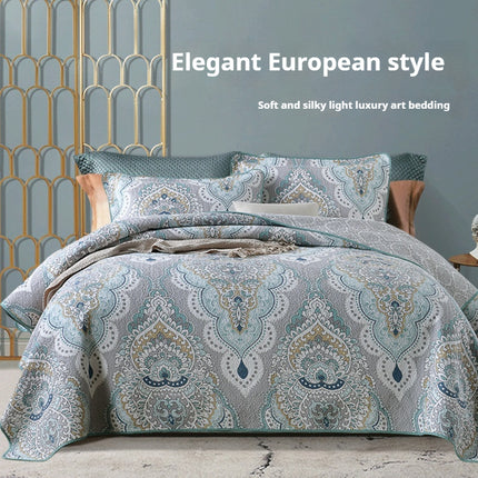 Cotton Bedspread Set | Double-Sided Geometric Quilt