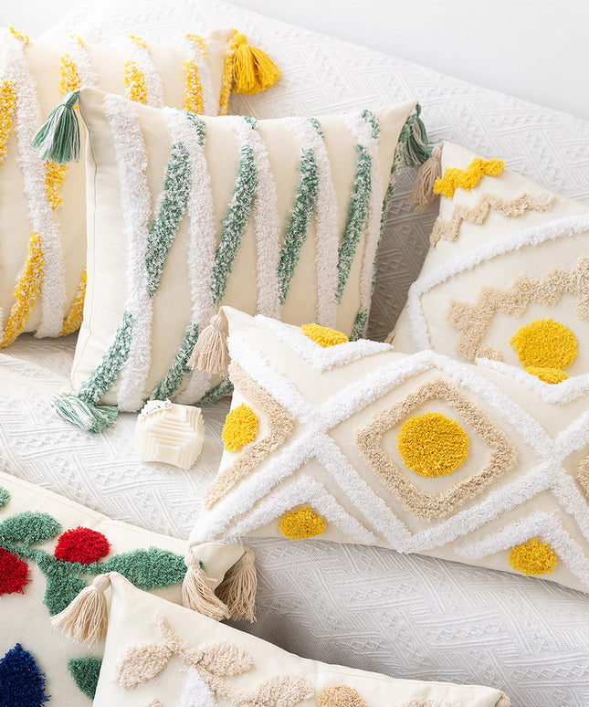 Bohemian Tufted Cushion Cover | Geometric Tassel Pillow