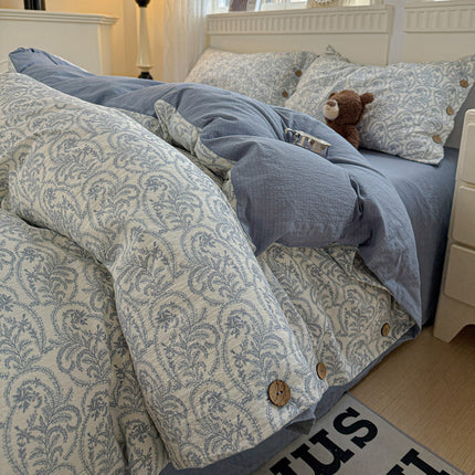 Cotton Linen Bedding Set | Floral Autumn Winter Duvet Cover