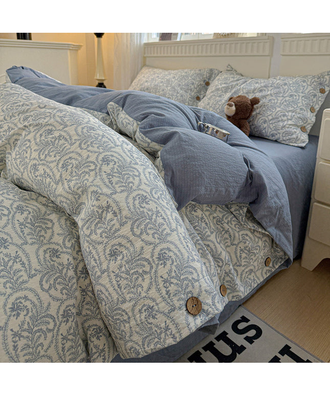 Cotton Linen Bedding Set | Floral Autumn Winter Duvet Cover