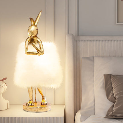 Nordic Bedroom Bedside Rabbit Feather Table Lamp