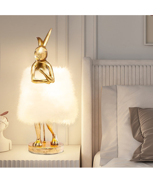 Nordic Bedroom Bedside Rabbit Feather Table Lamp